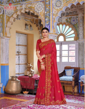 red vichitra silk fabric embroidery work festive 