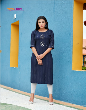 navy blue fancy yarn dyed slun lining | sleeves type - 3/4th | length - 44 fabric embroidery work casual 