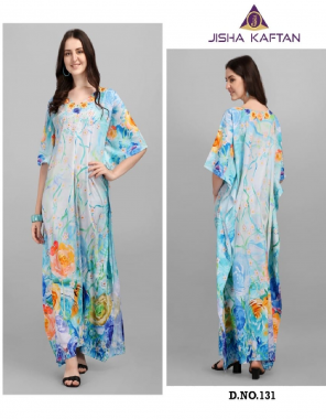 sky blue polyester crepe | length - 58 | size- free size  fabric printed work festive 