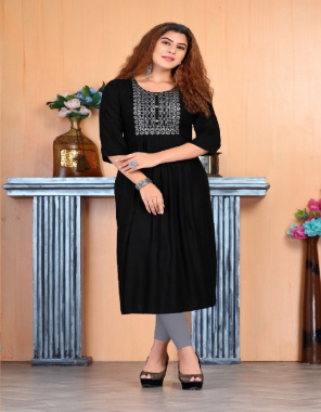 black 14 kg rayon | length - 45 inch fabric embroidery work casual 