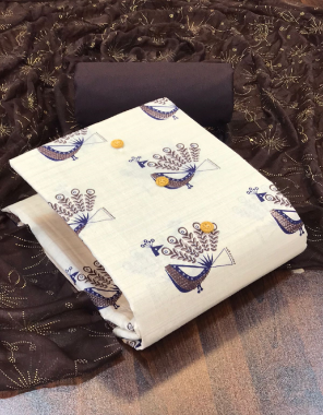 white - brown top - khadi cotton ( 2 m) | bottom - indo cotton ( 2 m) | dupatta - chiffon foil printed ( 2.05 to 2.10 m) fabric printed work ethnic 