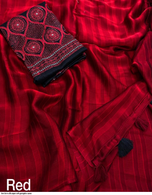 red soft georgette | cotton tassels fabric horizontal weaving  work casual 