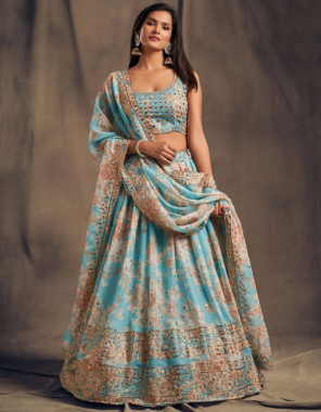 sky blue lehenga - fox  georgette with digital print | blouse - fox georgette with digital print | dupatta - fox georgette with digital print | lehenga - lehenga 44 inches | flair - 3 m | choli - 0.80 m | dupatta - 2.25 m | work - embroidered sequance [ master copy ] fabric embroidered sequance work casual 