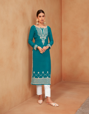 sky blue top - pure rayon viscos with lakhnawi stitch ( 14kg)  | pant - rubby cotton  fabric lakhnawi work work festive 