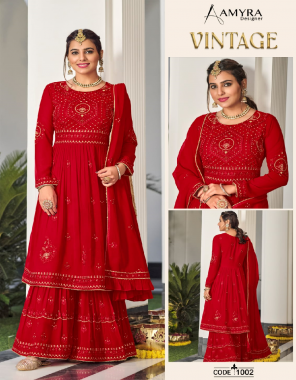red top ( free size stitch ) - heavy georgette with heavy exclusive embroidery  [ front + back work ] | dupatta - heavy georgette with embroidery & exclusive fril lace on both border | bottom ( garara stitch ) - georgette with heavy embroidery | inner - dull santoon | free size up to - xxl fabric heavy embroidery work party wear 