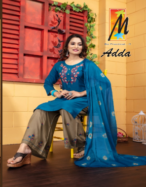 rama blue top - heavy rayon with embroidery work | plazzo - heavy rayon with embroidery work | dupatta - heavy chinon fabric embroidery work festive 