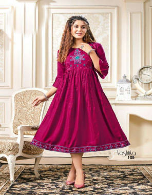 pink heavy rayon with embroidery fabric embroidery work party wear 
