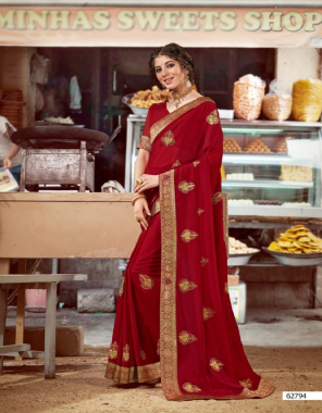 maroon vichitra silk fabric embroidery work festive 