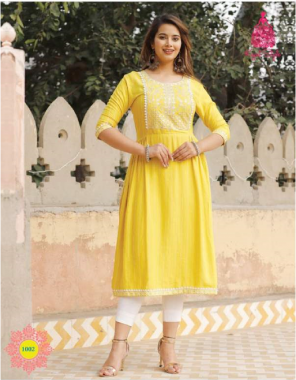 yellow fancy rayon | length - 44 -45 fabric embroidery work party wear 