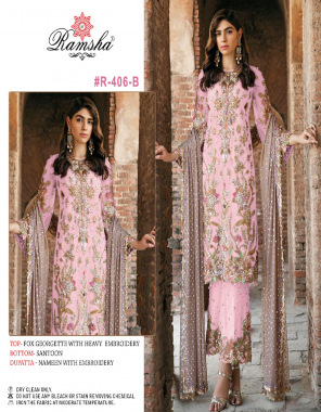 pink top - fox georgette with heavy embroidery | bottom - santoon | dupatta - nazmeen with embroidery [ pakistani copy ] fabric heavy embroidery work casual 