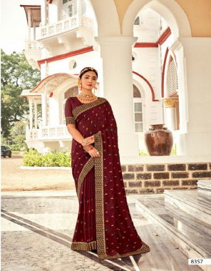 maroon vichitra silk fabric embroidery work casual 