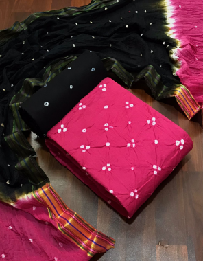 pink top - cotton with hand bandhej ( 2.25 m) | bottom - cotton with hand bandhej ( 2 m) | dupatta- cotton with hand bandhej ( 2 m) fabric bandhej printed work festive 