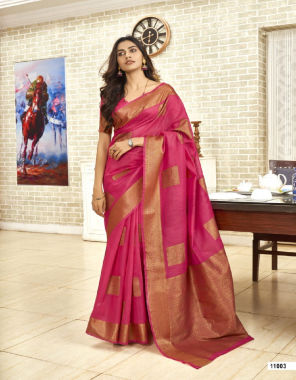 pink cotton silk with kicha  fabric zari work festive 
