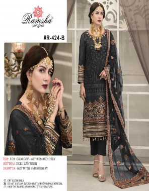 black top - fox georgette with heavy embroidery | bottom - dull santoon | dupatta - net with embroidery [ pakistani copy ] fabric heavy embroidery work casual 