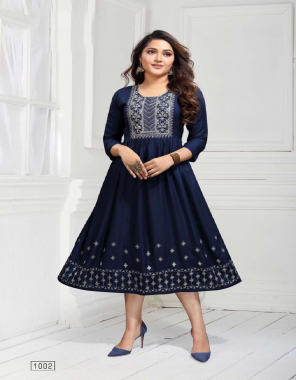 navy blue heavy rayon 14kg | top  length - 45 fabric embroidery work festive 