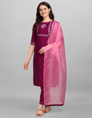 pink top - silk with embroidery | bottom - silk | dupatta - organza fabric embroidery work festive 