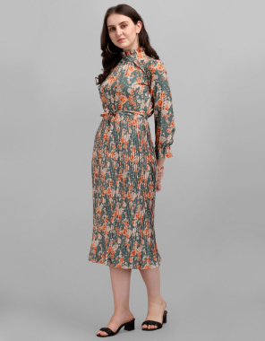 green crepe | sleeve length - 18 | length - 47 fabric printed work party wear 