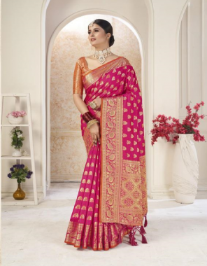 pink silk fabric jacquard + weaving work party wear 