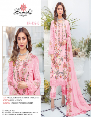 pink top - fox georgette with heavy embroidery | bottom - dull santoon | dupatta - nazmeen with embroidery [ pakistani copy ] fabric heavy embroidery work festive 