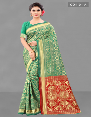 green soft lichi silk cloth | blouse - exclusive jacquard border fabric jacquard work casual 
