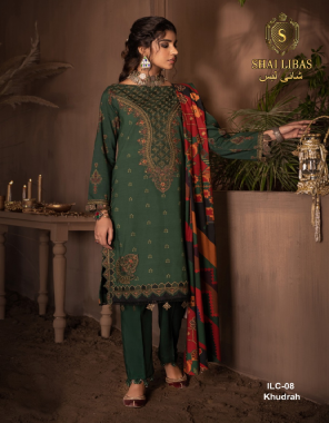 dark green top - pure lawn cotton with exclusive multiple patch embroidery on neck daman & sleeves with sequance | bottom - pure cotton dyed | dupatta - cotton  [ pakistani copy ] fabric embroidery work festive 