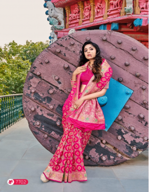 pink banarasi soft silk fabric jacquard weaving work party wear 