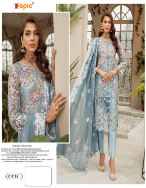 sky blue top - faux georgette embroidered with heavy handwork | dupatta - nazmeenembroidered | bottom - santoon | inner - santoon [ pakistani copy ] fabric embroidery work festive 