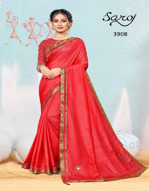 red vichitra silk fabric fancy work work casual 