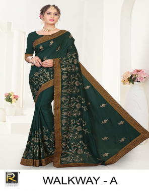 dark green vichitra silk fabric embroidery work festive 