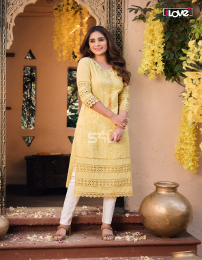 yellow cotton fabric embroidery  work party wear 