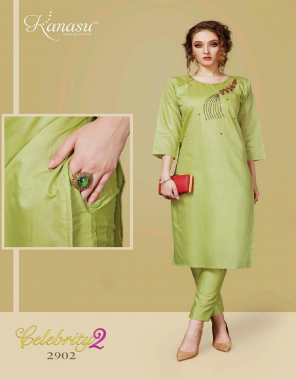 green top  - daible silk | bottom - daible silk with pockets fabric embroidery  work casual 