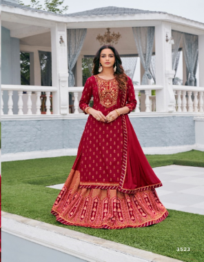 maroon top - heavy rayon print with value additional embroidery work | lehenga - heavy rayon print with value additon gotta work | dupatta - chinon with four side value additonal gotta work fabric embroidery work ethnic 