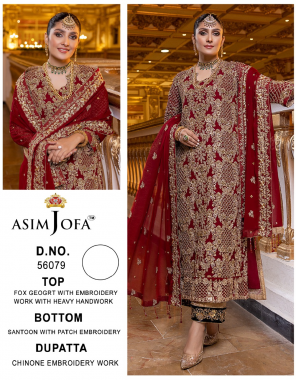 red top - fox georgette with heavy embroidery work with heavy handwork | bottom - santoon with patch embroidery | dupatta - chinone embroidery work [ pakistani copy ] fabric heavy embroidery work ethnic 