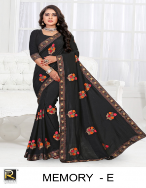 black vichitra silk fabric embroidery work party wear 