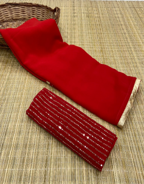 red georgette fabric plain work ethnic 