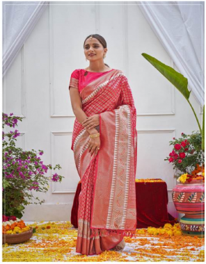 pink zari weaving on soft organza fabric with all silky fabric weaving + jacquard work festive 
