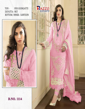 pink top - fox georgette | dupatta - net | bottom / inner - santoon [ pakistani copy ] fabric embroidery work festive 