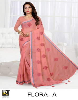pink chiffon fabric embroidery work party wear 