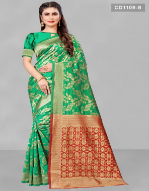 green beautiful rich pallu & jacquard work on all over the saree | blouse - exclusive jacquard border fabric jacquard work party wear 