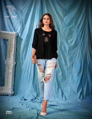 black heavy 14kg rayon  fabric embroidery  work casual 