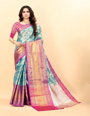 sky blue banarasi silk fabric jacquard + weaving work ethnic 