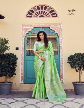parrot green soft modal with silver weaving fabric weaving work ethnic 