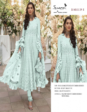 sky blue top - fox georgette heavy embroidered | bottom - heavy shantun | inner - heavy shantun | dupatta - nazmeen heavy embroidred with frill [ pakistani copy ] fabric heavy embroidery work casual 