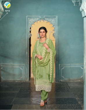 parrot green top - royal crape with thread & store work | bottom - royal crepe | dupatta - georgette with thread work  fabric thread work work festive 