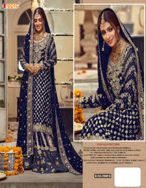 navy blue top - faux georgette embroidered with heavy handwork | dupatta - nazmeen embroidered | bottom - jacquard with embroidred satin patchwork [ pakistani copy ] fabric heavy embroidery work festive 