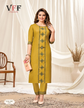 yellow rubby cotton with embroidery work fabric embroidery work ethnic 