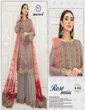 grey top - heavy fox georgette with embroidered and handwork | dupatta - heavy butterfly net ( heavy embroidery ) | inner - santoon [ pakistani copy ] fabric heavy embroidery work casual 