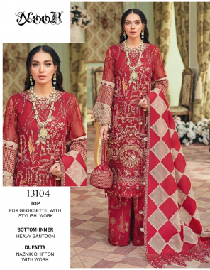 red top - georgette with heavy embroidery | bottom / inner - dul shantun | dupatta - net with heavy embroidery border [ pakistani copy ] fabric heavy embroidery work casual 