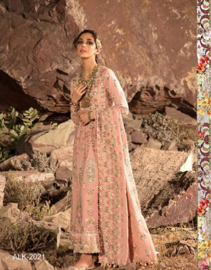 peach top - georgette with heavy embroidered | bottom - santoon with work | dupatta - nazmin with heavy embroidery | inner - santoon [ pakistani copy ] fabric heavy embroidery work festive 