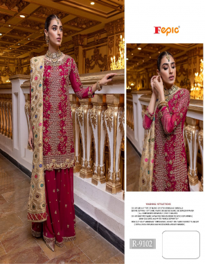 pink top - faux georgette heavy embroidered | dupatta - banarasi jacquard | bottom - santoon | inner - santoon [ pakistani copy ] fabric heavy embroidery work festive 